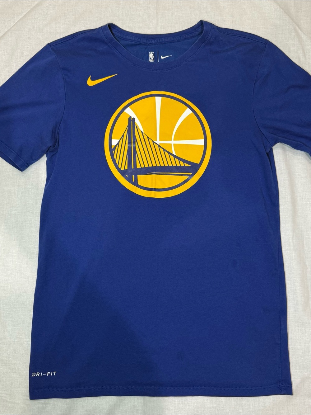 Nike Kids Blue Golden State Warriors Logo Tee with Yellow Accents